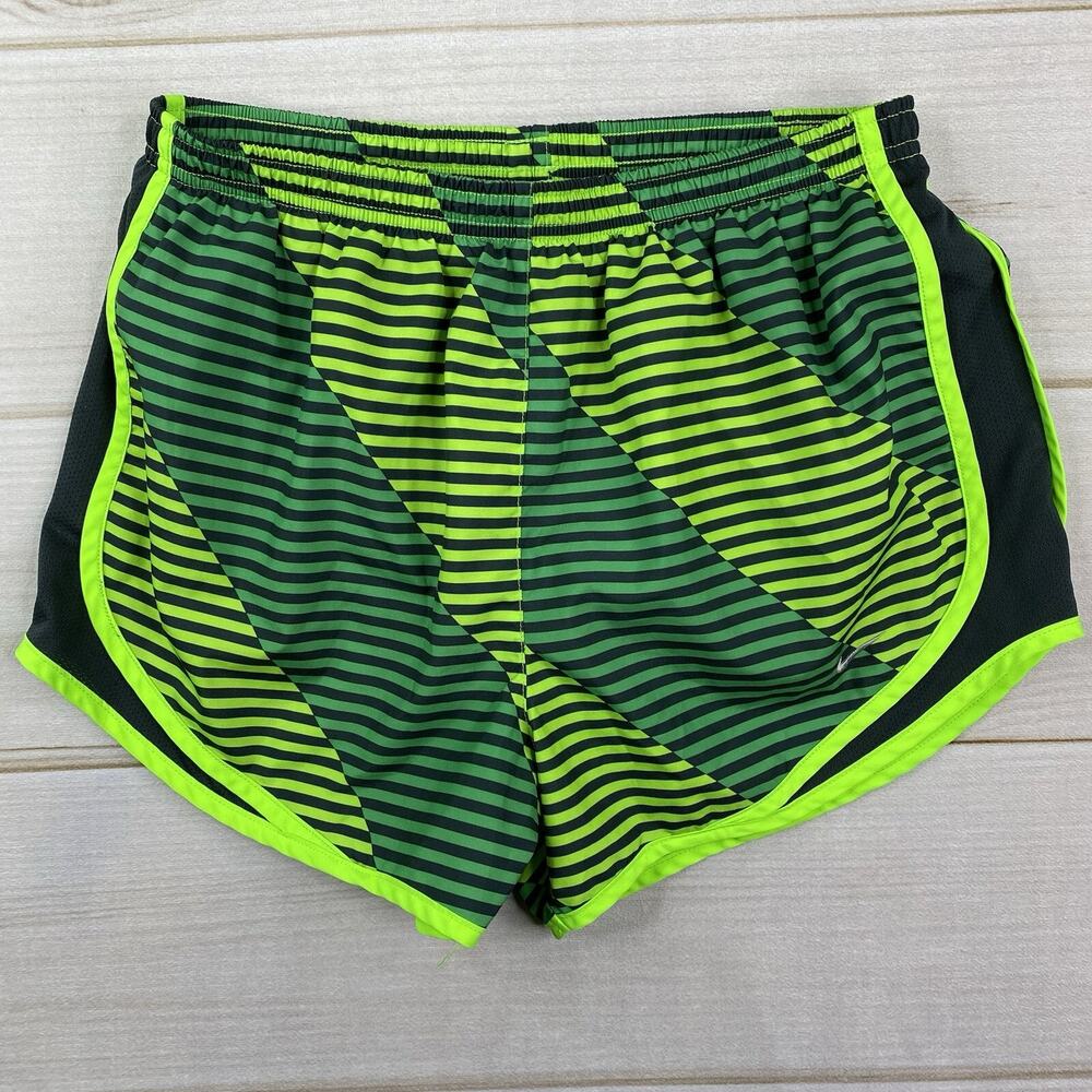 Nike Shorts Womens M Green Striped Swoosh Dri Fit Track Running Active Bikini